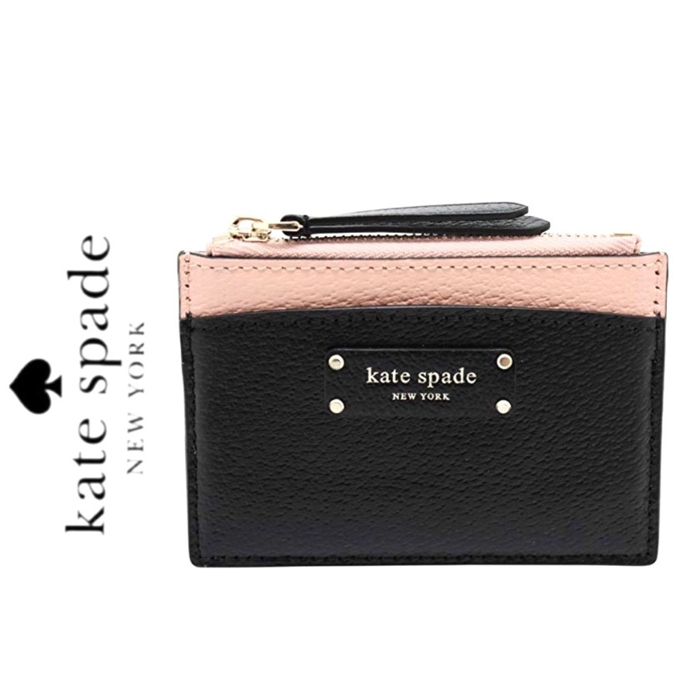 Kate Spade leather zip card wallet black blush
